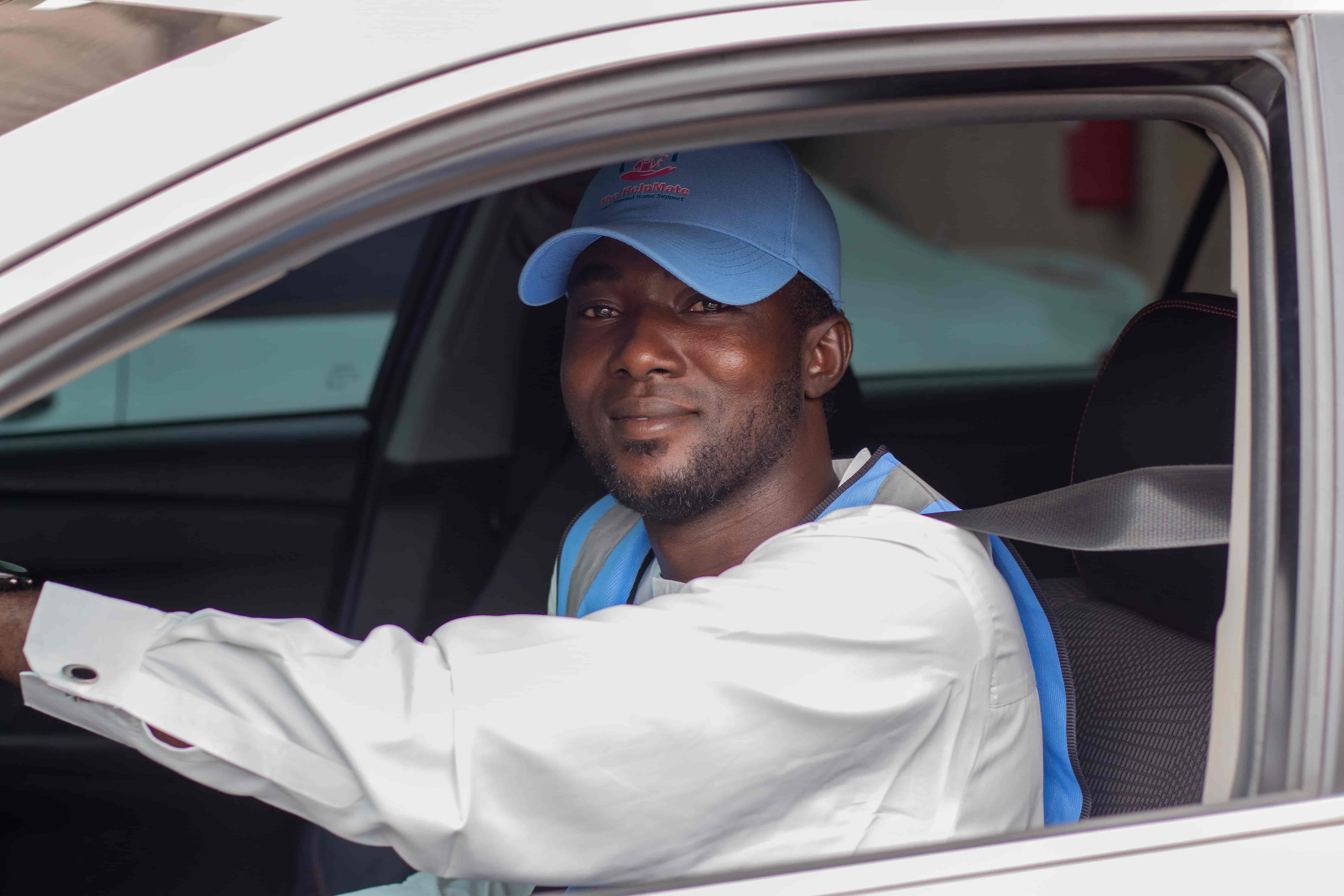 Driver in HelpMate cap